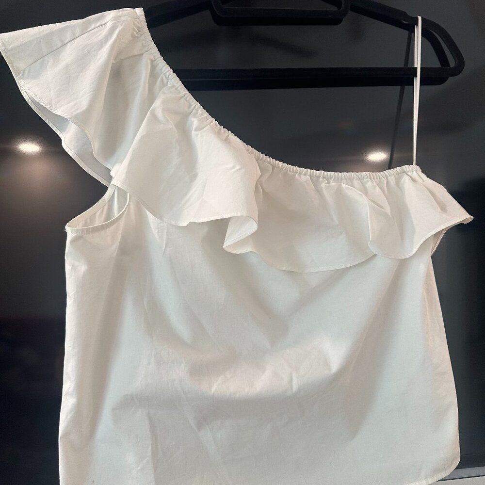 Banana Republic Ruffled Cotton One Shoulder Medium Top